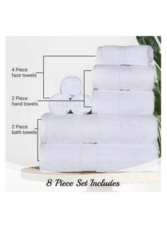 Buy Comfy 8 Piece 600Gsm Hotel Quality Highly Absorbent Combed Cotton Gift Pack Towel Set White in UAE