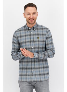 اشتري Men Regular Fit Long Sleeve Plaid Casual Shirt, Grey Combo في السعودية