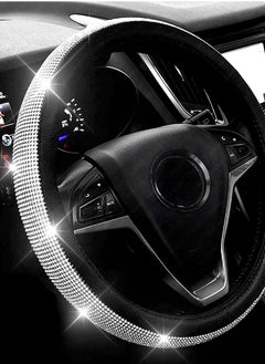 اشتري Diamond Leather Steering Wheel Cover with Bling Bling Crystal Rhinestones, Crystal Diamond Sparkling Car Steering Wheel Protector Universal Fit 15 Inch for Women (Black with White Diamond) في السعودية