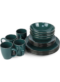 اشتري Bone China 16-Piece Stoneware Dinnerware Set - Elegant Ceramic Crockery for 4 - Includes 26cm Dinner Plate, 20cm Salad Plate, 18cm Bowl, and 355ml Mug - Coral Blue في الامارات