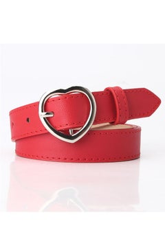 اشتري Women's All-purpose Denim Pants With Heart-shaped Pin Buckle Belt 105cm Red في الامارات