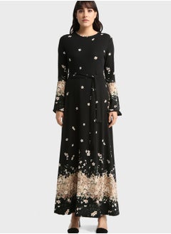 Buy Crew Neck Floral Print Dress in UAE