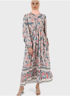 Buy Puff Sleeve Floral Print Dress in UAE