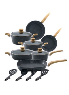 Buy 15 Piece Premium Granite Aluminium Cookware Set, Grey, SV62 in UAE