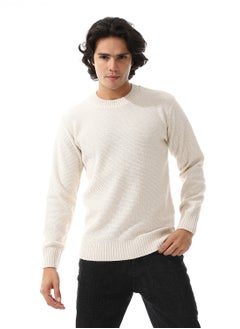 Buy Slip On Knitted Plain Off White Pullover in Egypt