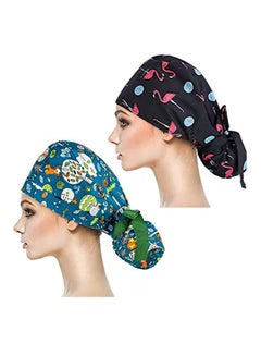 Buy 2 Pack Working Cap with Buttons and Sweatband Adjustable, Cotton Working Hats with Adjustable Ponytail Pack, Head Covers Shower Caps, Sweatband Ribbon Tie Back Hats for Long Hair Women in UAE
