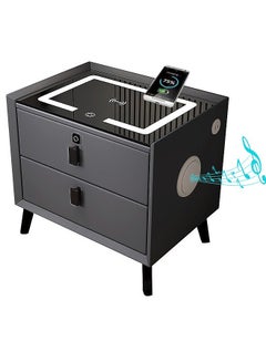 Buy Nightstand with Fingerprint Lock Drawer Smart Multifunctional Table with Wireless charging Bluetooth Speaker Storage Cabinet with Adjustable Led Light for Bedroom Living Room (Dark Gray) in Saudi Arabia