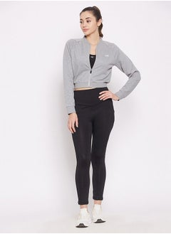 اشتري Clovia Comfort-Fit Active Crop Sweatshirt in Melange Grey with Reflective Logo في الامارات