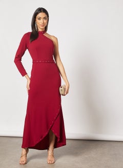 Buy Asymmetric Neck Wrap Dress in UAE