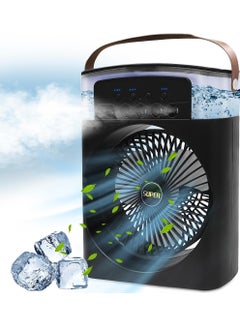 Buy Desk Fan, Table Fan, Evaporative Misting Fan with Timer, USB Portable Air Conditioner Fan, 3 Speeds, Air Cooler Desktop Cooling Fan, Adjustable Head Rotatable for Home Room Office - Black in Saudi Arabia