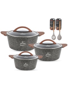 اشتري Cookware Set 8 pieces - Cooking Pots set Induction Bottom , Granite Non Stick Coating, Die Cast aluminum Casserole Set include Casseroles And Silicone Utensils & Wooden Turner في الامارات