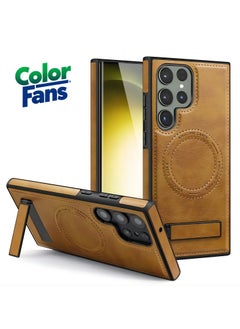 Buy For Samsung Galaxy S22 Ultra Magnetic Phone Case Kickstand Leather+TPU + PC Cover - Brown in Saudi Arabia