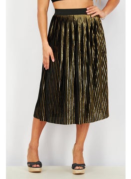 Buy Women Textured Flared Skirt, Black and Gold in UAE