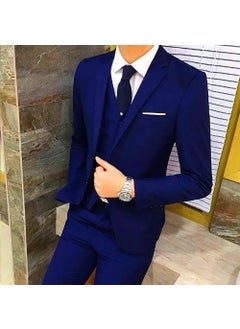 اشتري Mens Slim Fit Casual Suit Set Fashion Dark Blue (suit + suit pants + shirt + bow tie) في الامارات