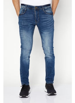 Buy Men Slim Fit Washed Stretchable Denim Jeans, Blue in Saudi Arabia