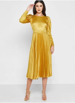 Buy Puff Sleeve Plisse Dress in UAE