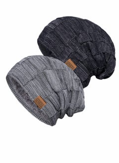 اشتري 2 Pack Slouchy Beanie Winter Hats for Men and Women, Thick Warm Oversized Knit Cap في الامارات