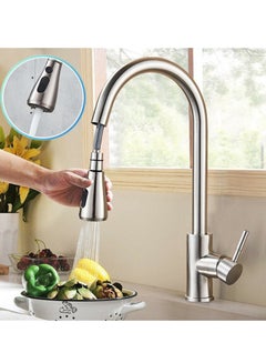 Buy Kitchen Faucets With Pull Down Sprayer Single Handle Kitchen Faucet 360° Stainless Kitchen Sprayer With 2 Spraying Modes in Saudi Arabia