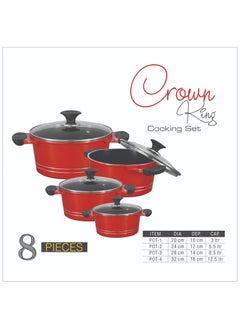 Buy Sonex Crown King Non Stick Cooking Pots Set With Glass Lid 8 Pcs 20 24 28 30 cm in Saudi Arabia