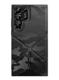 Buy Camouflage Army Phone Case For Samsung Galaxy S24 Ultra With Rubber Frame And Invisible Magnetic Stand And support wireless Charging Leather Cover for Samsung Galaxy S24 Ultra - Black Camouflage in Egypt