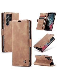 Buy CaseMe Samsung Galaxy S22 Ultra Case Wallet, for Samsung Galaxy S22 Ultra Wallet Case Book Folding Flip Folio Case with Magnetic Kickstand Card Slots Protective Cover - Brown in Egypt