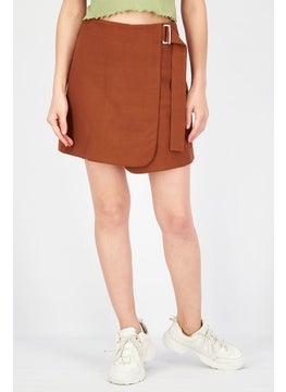 اشتري Women Textured Belted Midi Skirt, Brown في الامارات