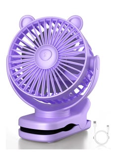 Buy Portable Clip on Fan, Small Desk Fan Battery Operated, 360° Rotation, Bear Design, 3 Speed, Mini Table Fan USB Rechargeable, For Home Office Outdoor Travel (Purple) in Saudi Arabia