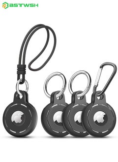 Buy Apple AirTag 4 Pack Shockproof, Dustproof & Washable Cases | Easy to Clean Protective Silicon Holders with Accessories for Wallets, Luggage, Pet Collars, and Key Finders | Airtag Keychain in Black in Saudi Arabia