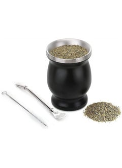 اشتري Tea Cup, Stainless Steel Double Walled Easy Wash Household Insulation Cup, Mate Gourds for Yerba Mate Loose Leaf Drinking with Bombilla Straw, Black, 230 Ml في السعودية