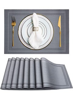 Buy Set of 8 Placemats, Non-Slip Crossweave Woven Vinyl Insulation Placemat Washable Table Mats 45x30cm (Grey) in Saudi Arabia
