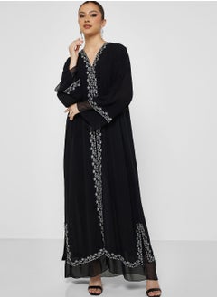 Buy V-Neck Embroidered Abaya in UAE