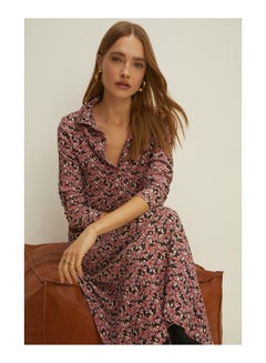 Buy Floral Printed Crinkle Midi Shirt Dress in UAE