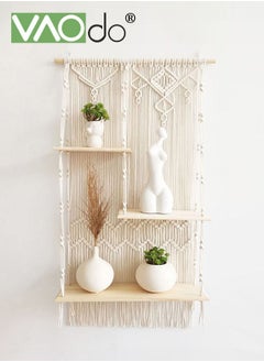 Buy Wall Hanging Shelf Boho Hanging Shelves for Wall Decorative Bohemian Floating Plants Room Storage Shelving Macrame Rope Decor Organizer Rack 3 Tier Handmade Plant Shelves in Saudi Arabia