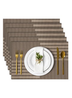 Buy Vinyl Placemats Set of 6, 18" x 12", Reversible Plastic Woven Striped Table Mats, Washable and Heat Resistant, Place Mats Ideal for Indoor & Outdoor Dining, Easy to Clean, Brown in Saudi Arabia