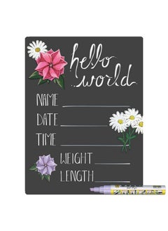 Buy Hello World Newborn Baby Announcement Chalkboard Sign With Mixed Flower Theme 9 By 12 Inches Lilac Marker in Saudi Arabia