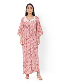 Buy FRONT BUTTONED LEAF PRINTED WITH UNIQUE THREAD EMBROIDERY ARABIC KAFTAN JALABIYA DRESS in Saudi Arabia