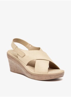 Buy Women Solid Slip-On Wedge Sandals with Hook and Loop Closure in UAE