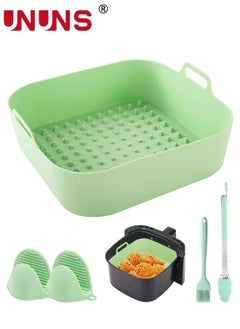 اشتري Air Fryer Silicone Pan,6Pcs 8 Inch Silicone Square Air Fryer Accessories,Reusable Air Fryer Basket Liners For With 2 Silicone Hand Clips,1 Brush,1 Food Clip في الامارات