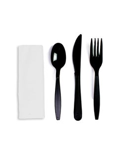 Buy 50 PCS Black Plastic Cutlery Set Spoons Knives Forks Napkins Set Disposable Cutlery Set Individually Wrapped Plastic Cutlery Disposable Spoons Disposable Fork Plastic Spoon Heavy Duty Plastic Utensils in UAE