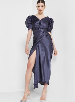 Buy Balloon Sleeve Front Slit Wrap Dress in UAE