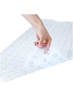 Buy Non-Skid Bath Tub Shower Mat 100x40cm with Suction Cups and Drain Holes, Extra Large Size and Machine-Washable, Bathroom Accessories, Clear in UAE