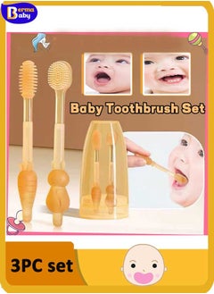 Buy 3PCS Set  Baby Toothbrush Set Portable Soft Silicone Tongue Brush Newborn Oral Care Set Cleaning Kit in Saudi Arabia