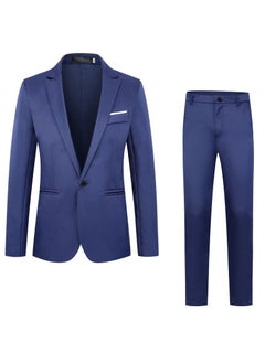 اشتري 2024 Foreign Trade New Mens Fashion Business Slim-fit Suit suit Amazon Mens Casual Suit Two-piece Set lake blue في الامارات