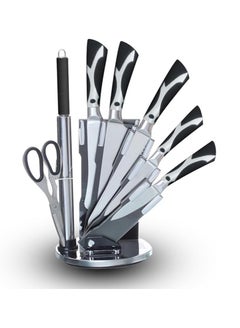 اشتري HX KITCHEN 7 pcs Chef Knife Set, Stainless Steel Kitchen Knives Set, Super Sharp Cutlery Set with Stand, Scissors & Sharpener (Black S) في مصر