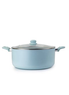 Buy Oak Casserole with Lid and Marble Coating, Soft Touch Handle Stew Pot Suitable for Gas Electric Induction and Ceramic Stove Dutch Oven - 32cm – Blue in UAE