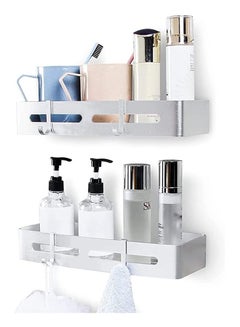 Buy 2-Piece Adhesive Wall Mounted Multifunctional Storage Shelf for Bathroom and Kitchen Silver 30X13X3.5cm in UAE