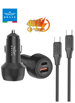 اشتري USB-C Car Charger, 48W 2-Port Fast Charging Adapter with PD & QC3.0, Includes 100W USB-C Cable – Compatible with iPhone 16/15 Pro Max, Samsung Galaxy S24/S23/S22/S21/S20 Plus/Ultra/S10/Note 20/10, iPhone 13/12/11 Series, iPad Air/Pro, Air Pods, and More for Rapid Charging في الامارات