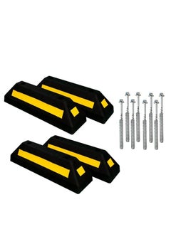 Buy BERRY Wheel Stopper 57CM Black | Rubber Parking Wheel Stops for Car Parking Areas | Heavy Duty Parking Blocks Black with Yellow Strips (4Pcs) in UAE