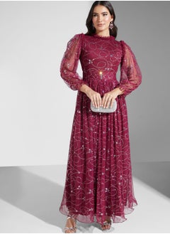 Buy Sequined Puff Sleeve Dress in UAE