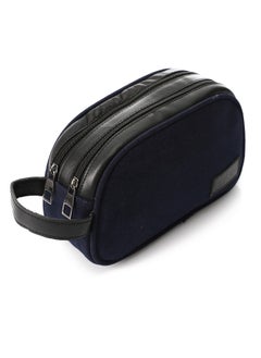 Buy M&O navy linen and genuine leather zip tote bag in Egypt